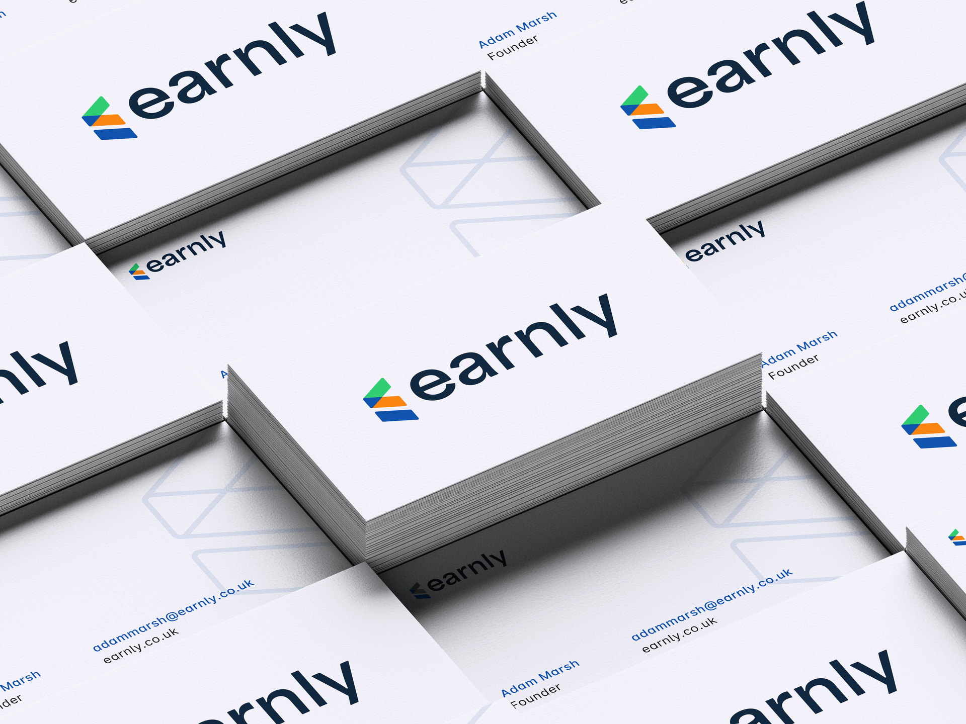 Earnly business card mockup showcasing brand identity