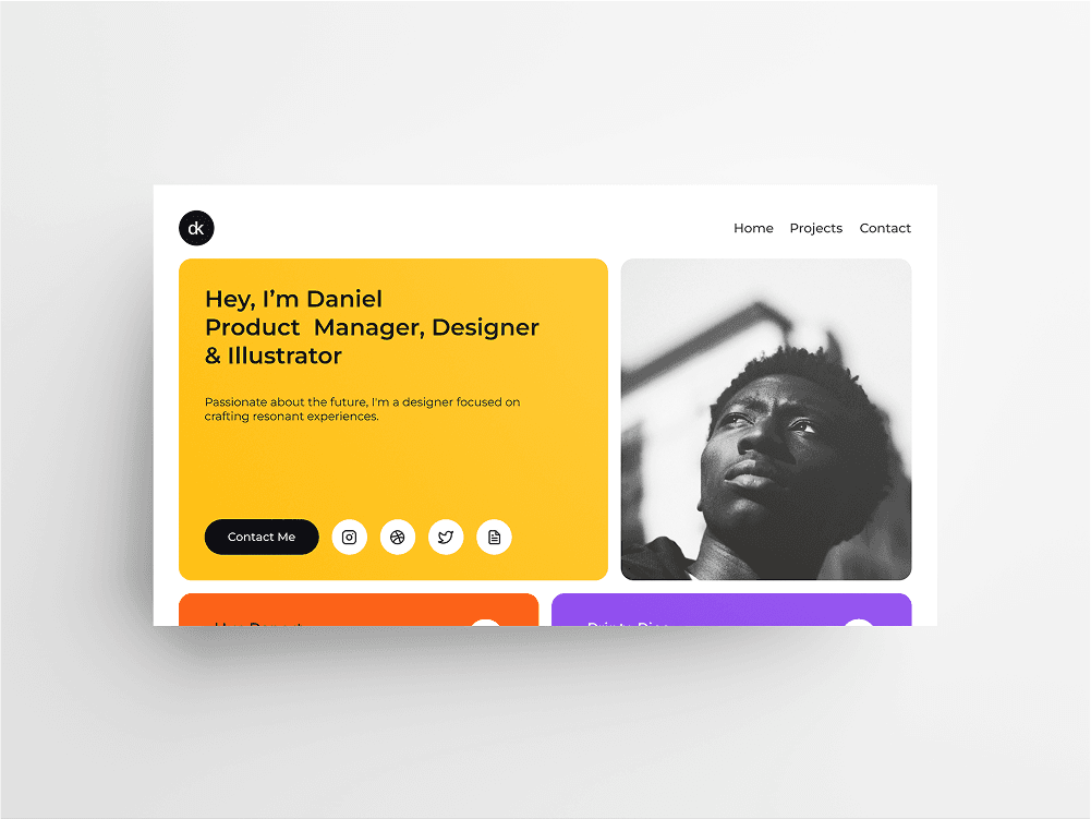 Sreenshot of portfolio webpage