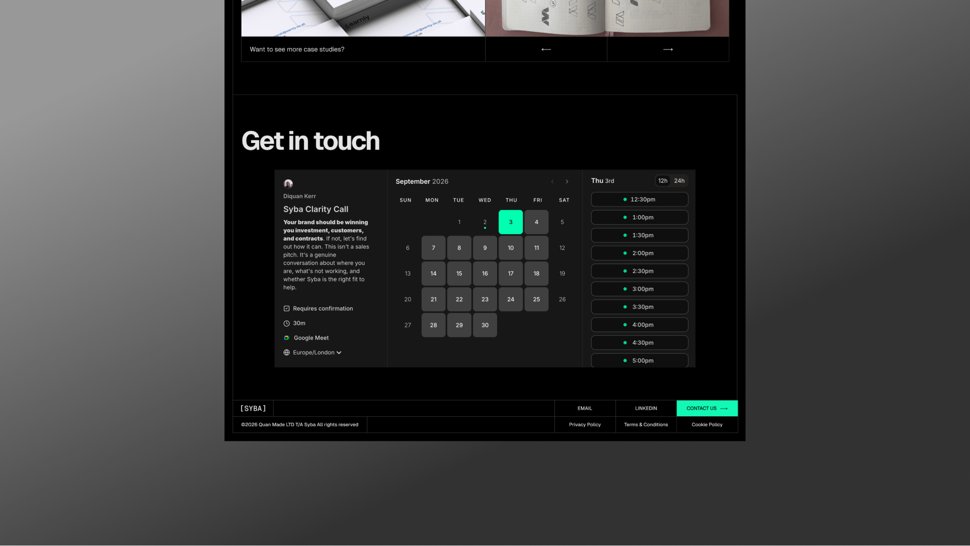 Syba redesign homepage contact section